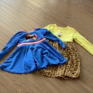 Blue and Yellow Casual Long Sleeve Crew Neck Sundress